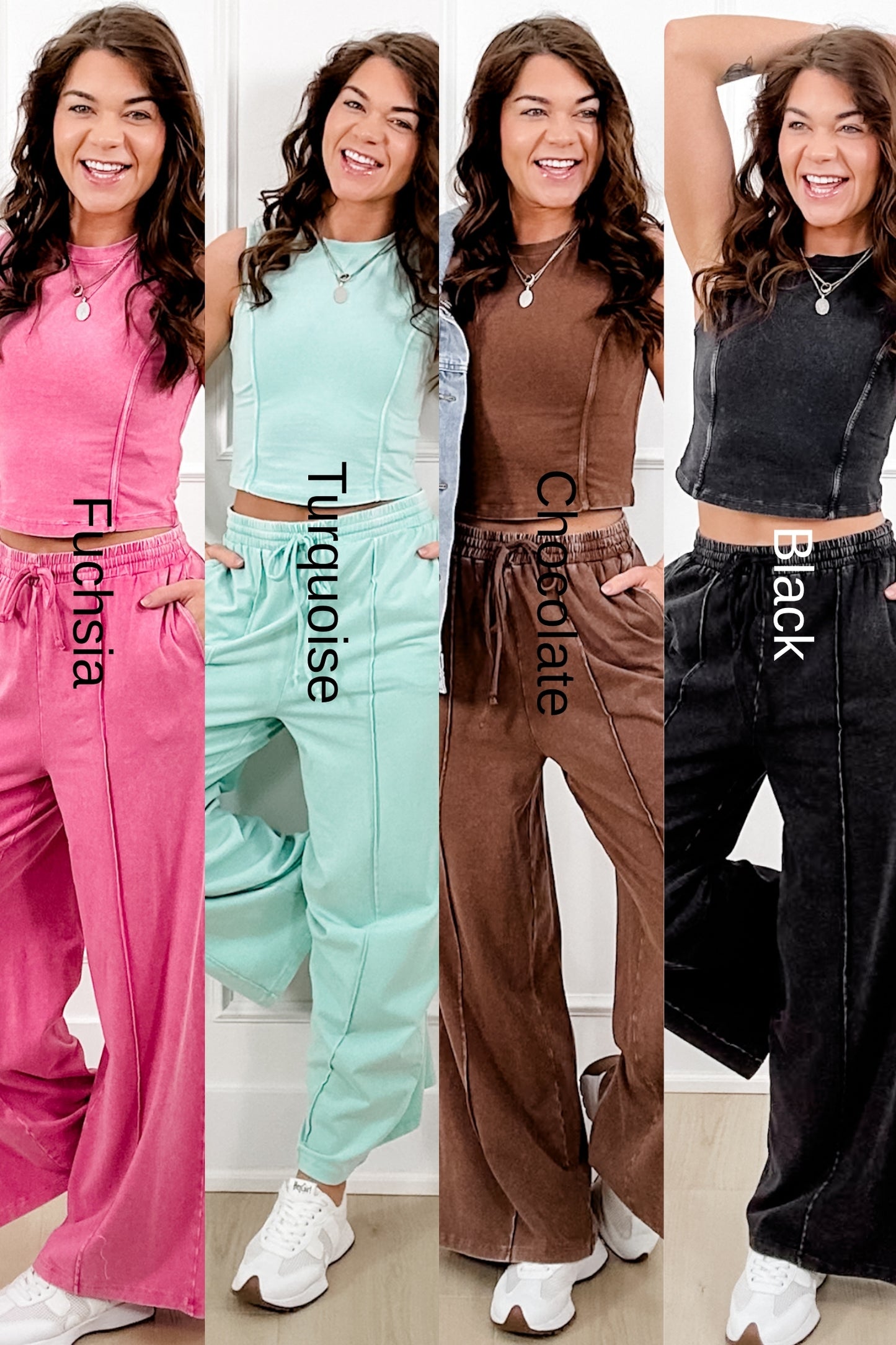 Solid Color Sleeveless Crop Top and Pants Set