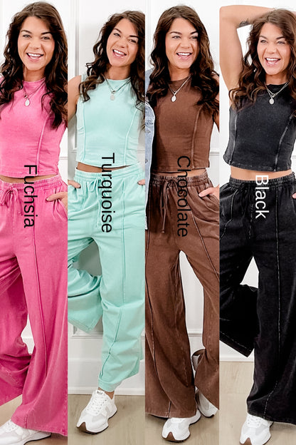 Solid Color Sleeveless Crop Top and Pants Set