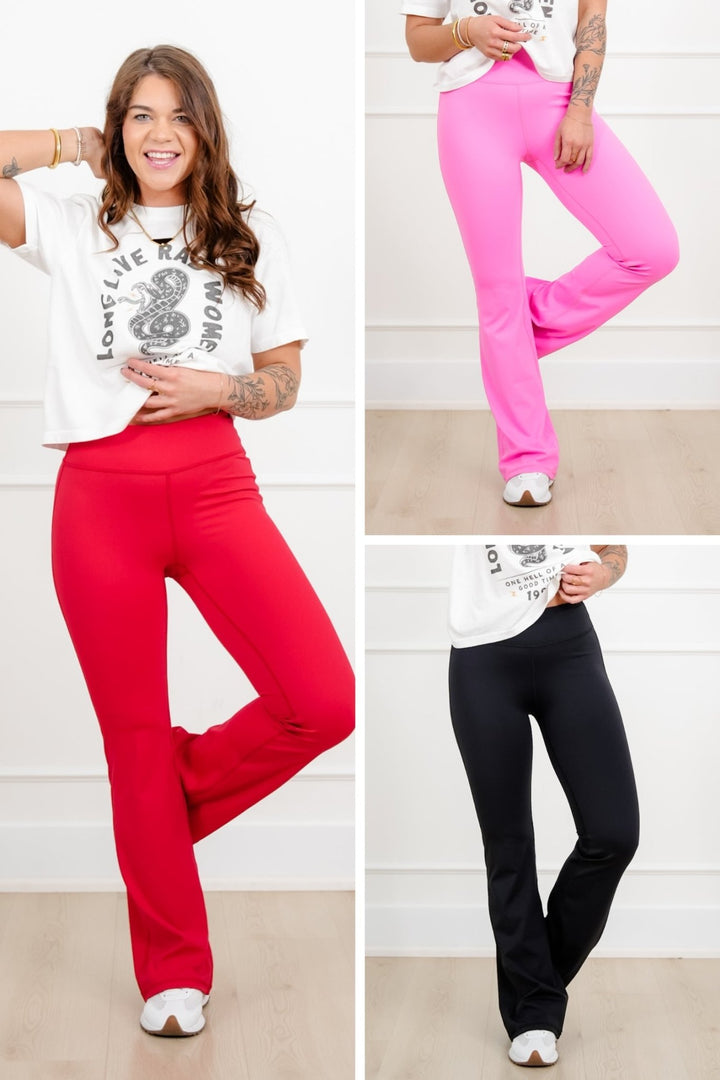 Solid Color Bootcut Butt-Lifting Yoga Pants - Freckled Poppy