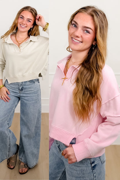 Mineral Wash Long Sleeve V Neck Sweatshirt