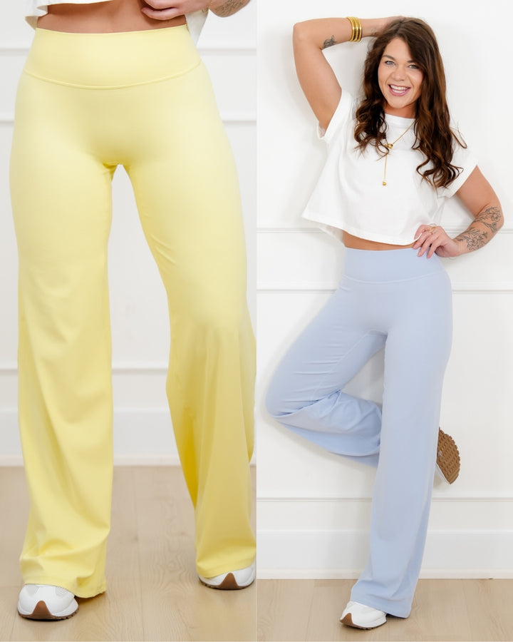 Solid Color High Waist Straight-Leg Pants