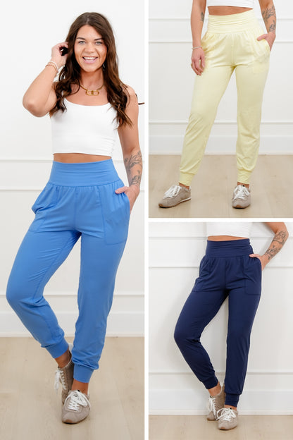Solid High Waist Joggers with Side Pockets