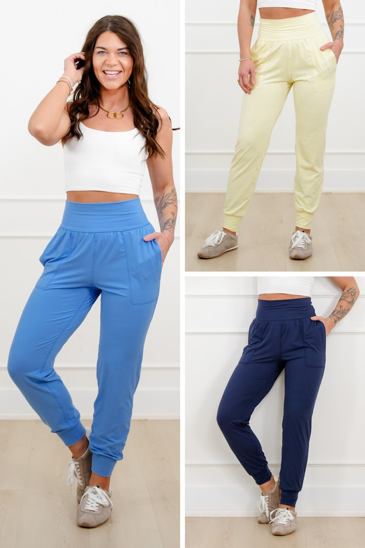 Solid High Waist Joggers with Side Pockets