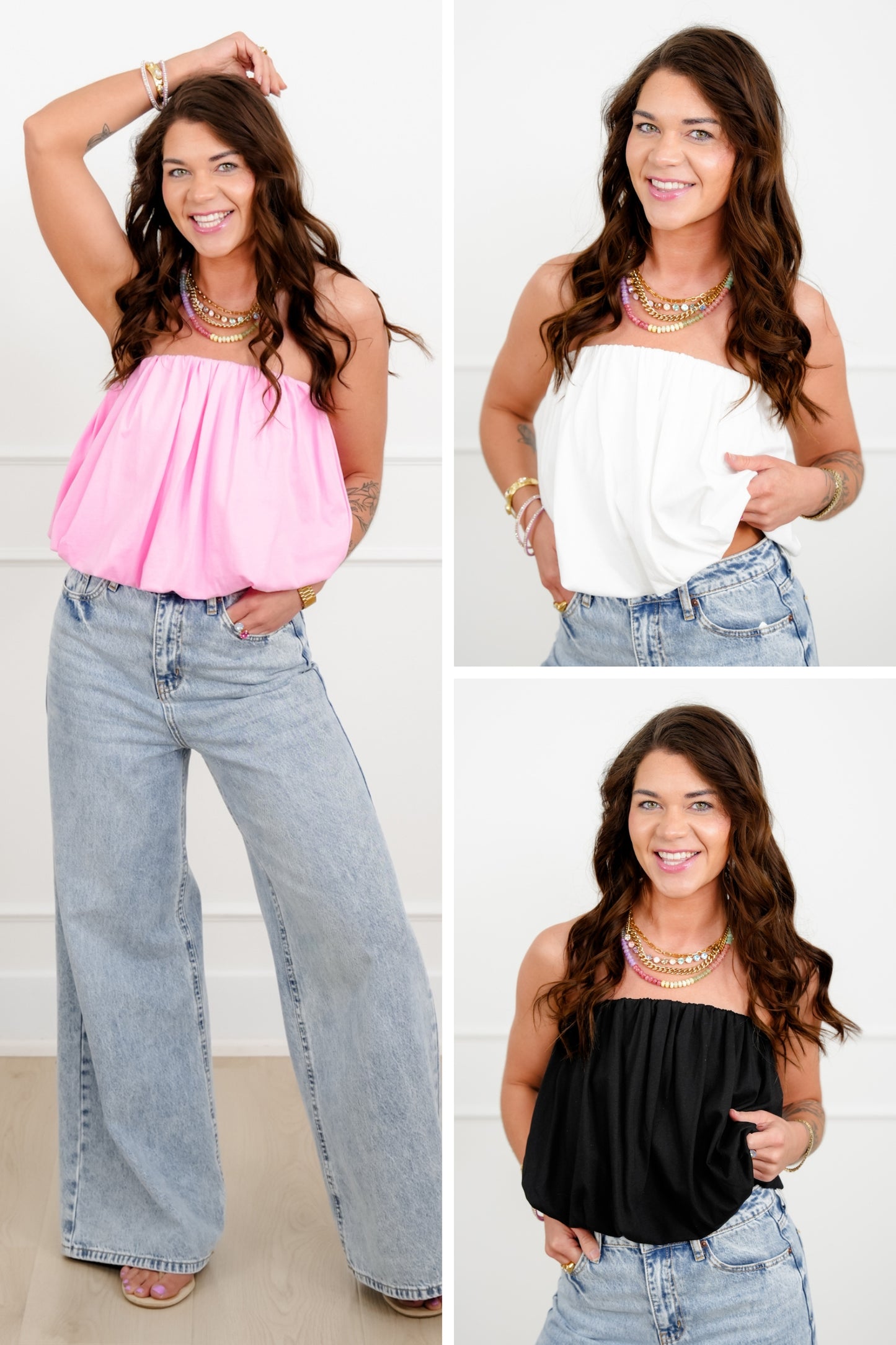 Solid Color Bubble Hem Tube Top