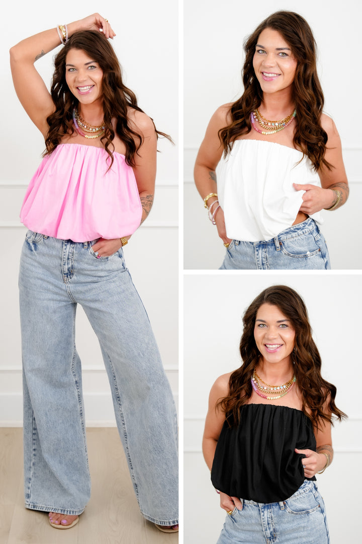 Solid Color Bubble Hem Tube Top