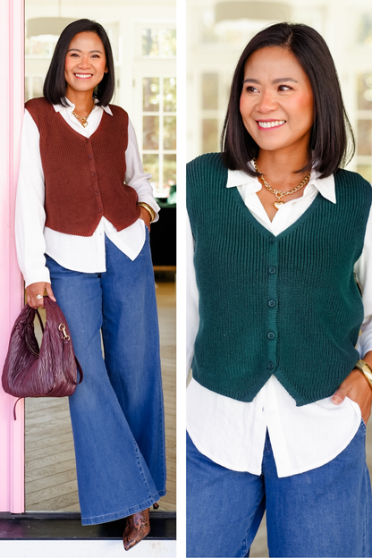 Solid Button Down Sweater Vest