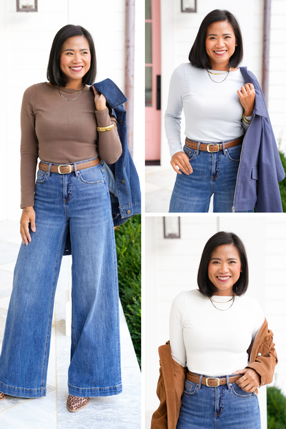 Solid Wide Neck Long Sleeve Top