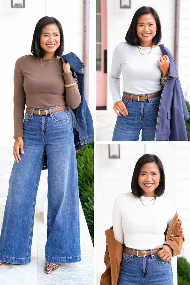 Solid Wide Neck Long Sleeve Top
