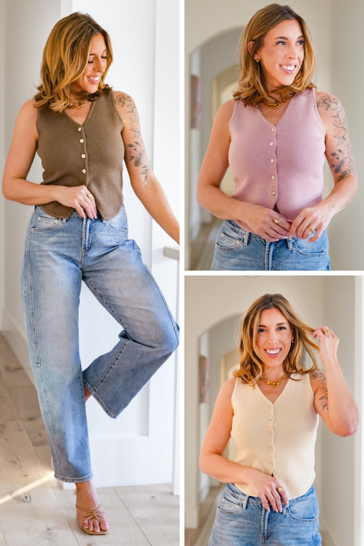 Plus/Reg Solid Button Down Sweater Vest