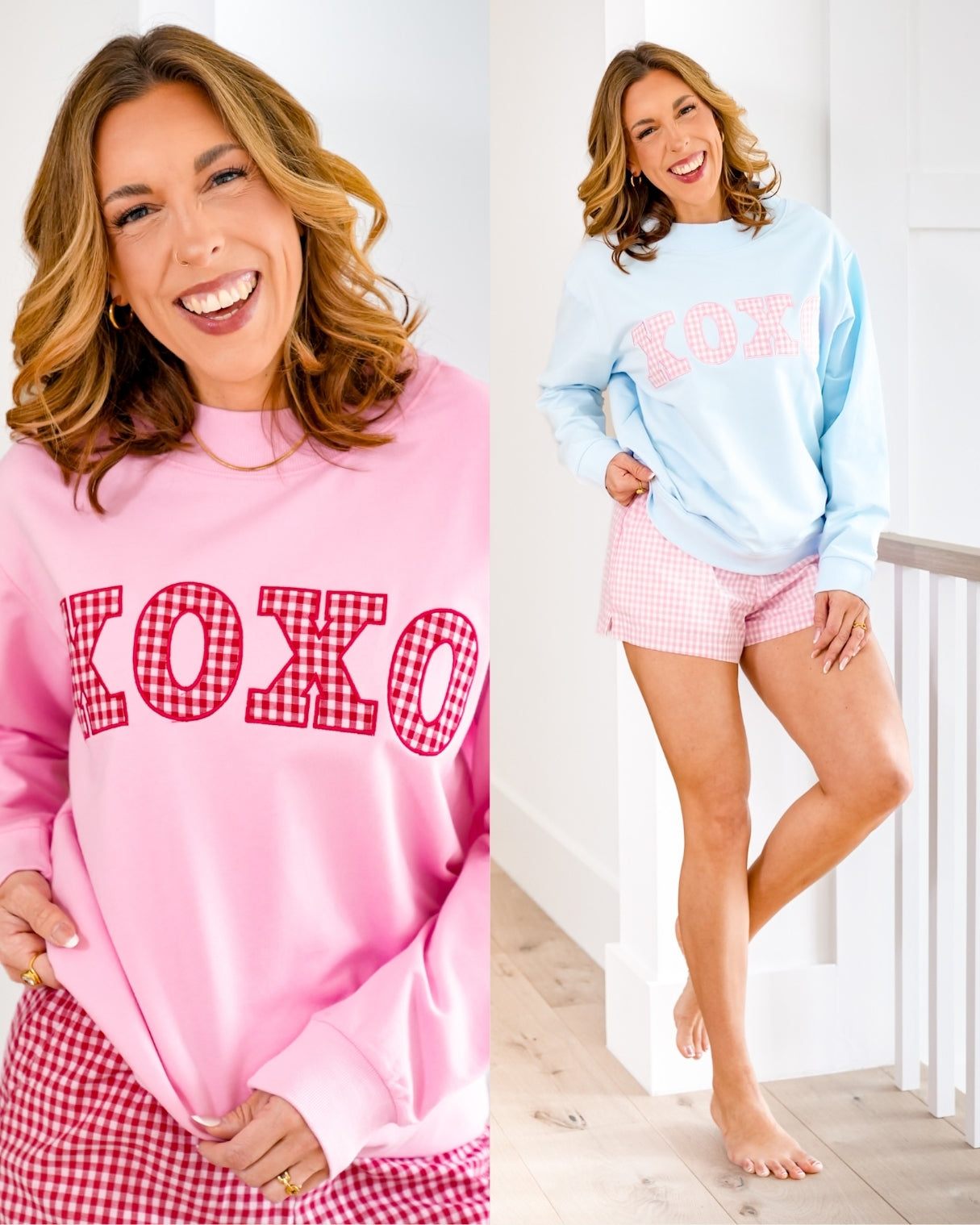 Long Sleeve Mock Neck Gingham "XOXO" Sweatshirt