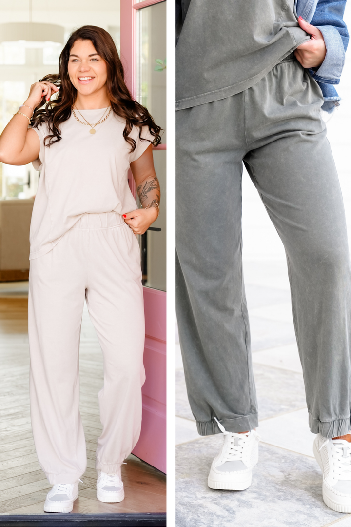 Mineral Washed Elastic Waist Lounge Pants