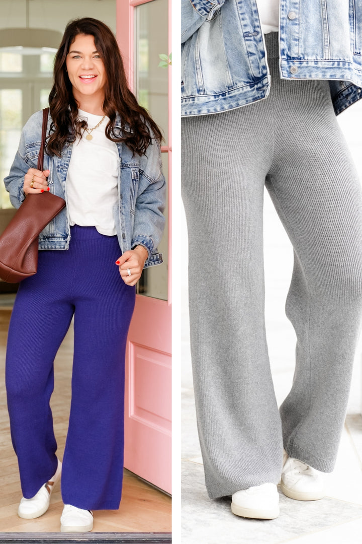 Plus/Reg Solid Knit High Waist Pants