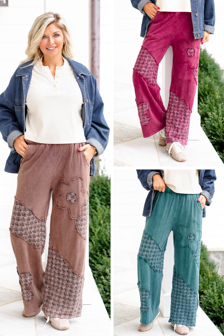 Mineral Washed Daisy Patch Wide Leg Pants