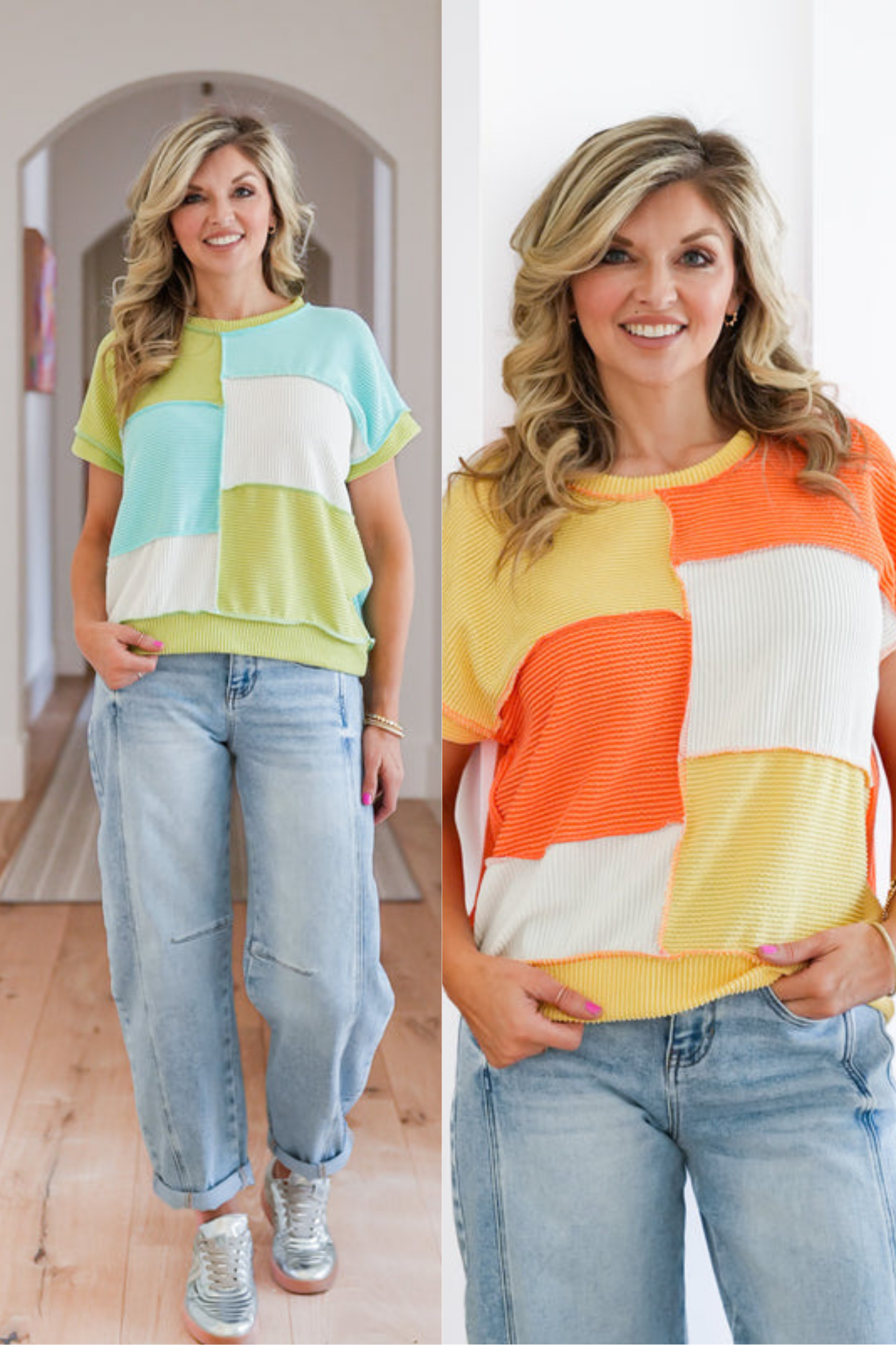 Plus/Reg Urban Ribbed Color Block Short Sleeve Top