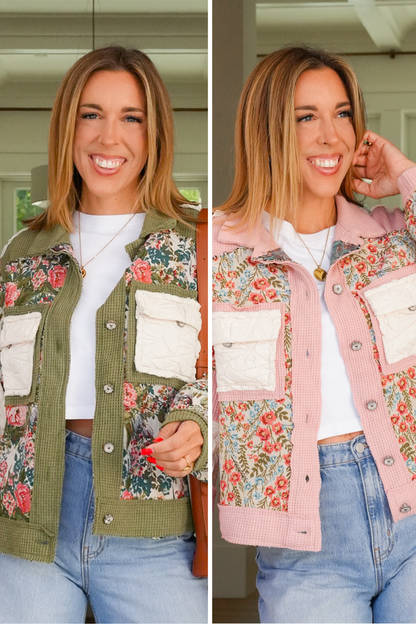 POL Floral Pattern Long Sleeve Button Down Jacket
