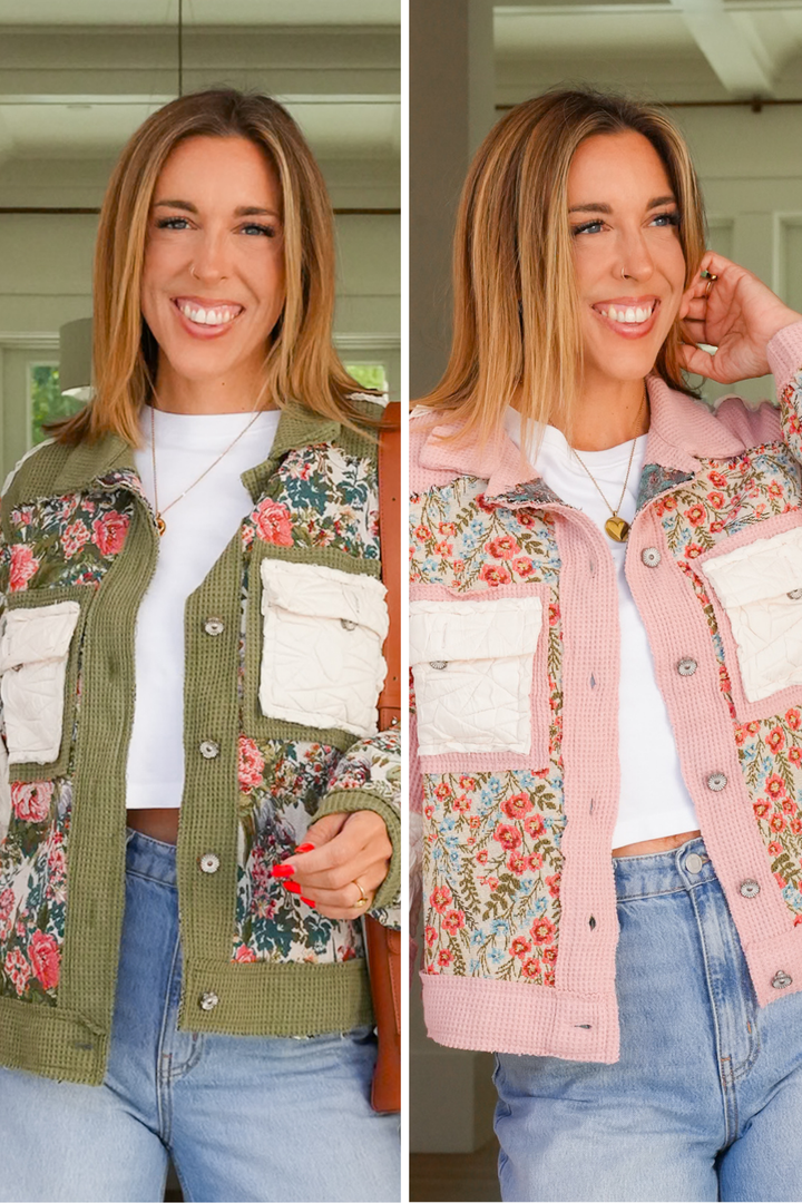 POL Floral Pattern Long Sleeve Button Down Jacket