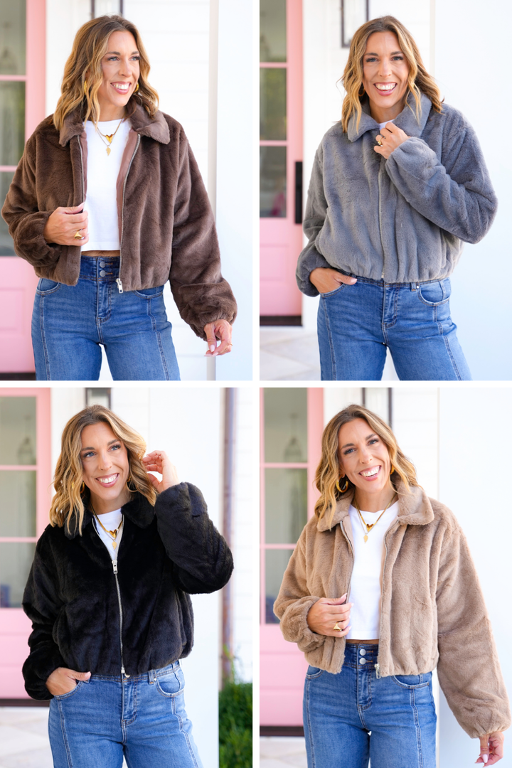 Plush Fur Vegan Long Sleeve Zip-Up Jacket