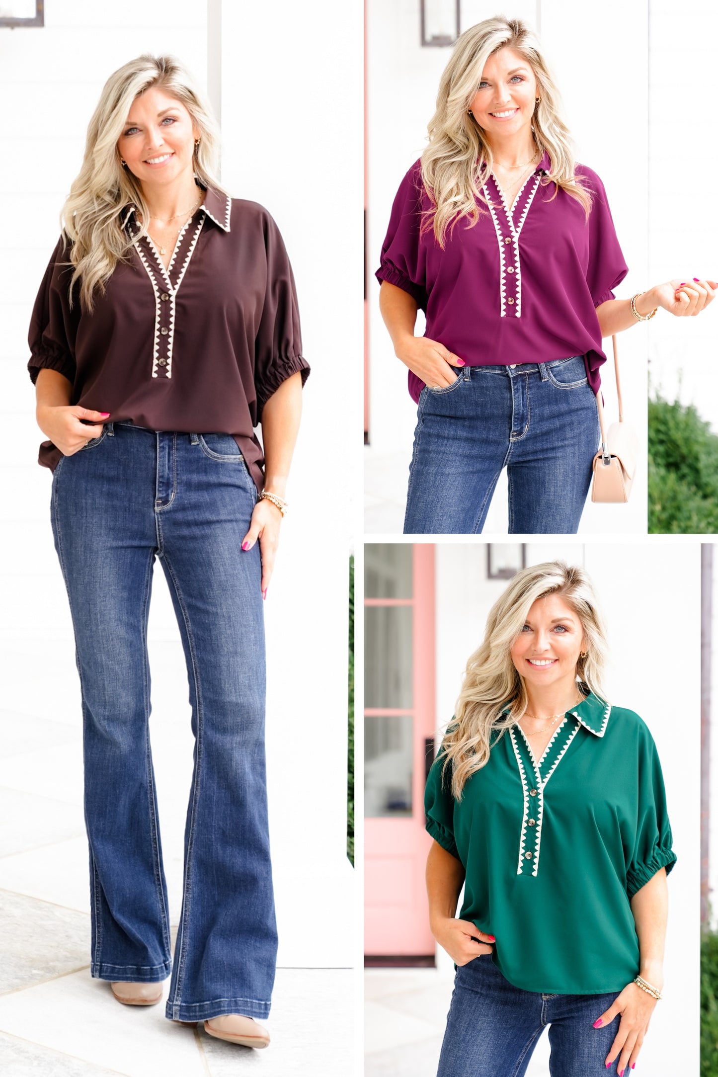 Plus/Reg Short Dolman Sleeve Top with Stitch Trim