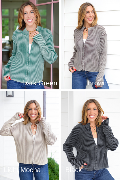 Door Buster! Zenana Two Tone Zip Up Sweater