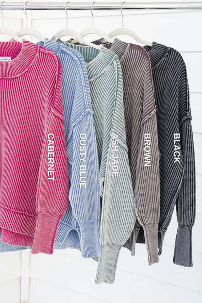 Washed Side Slit Oversized Sweater