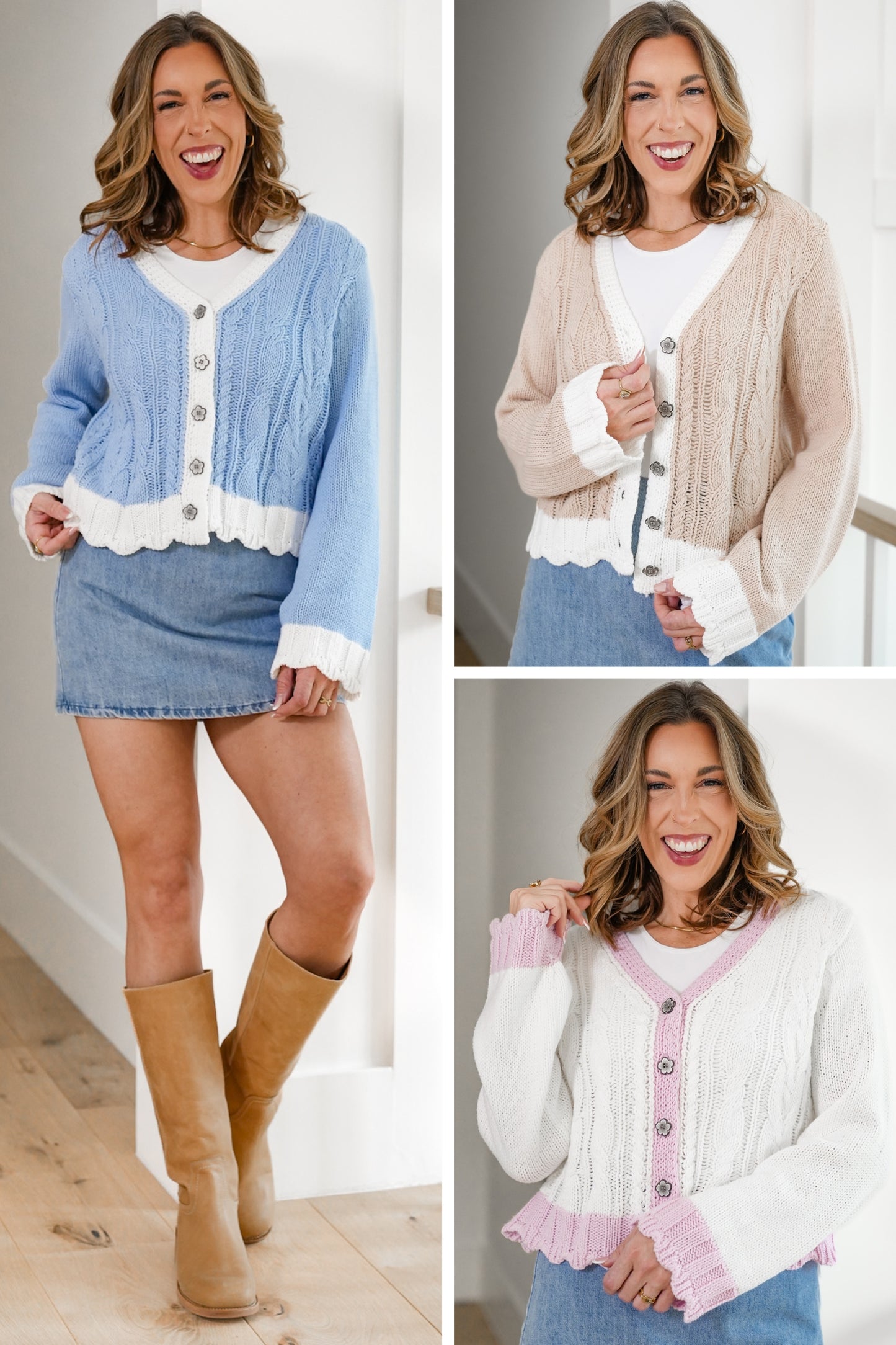 POL Cable Knit Long Sleeve Button Up Cardigan