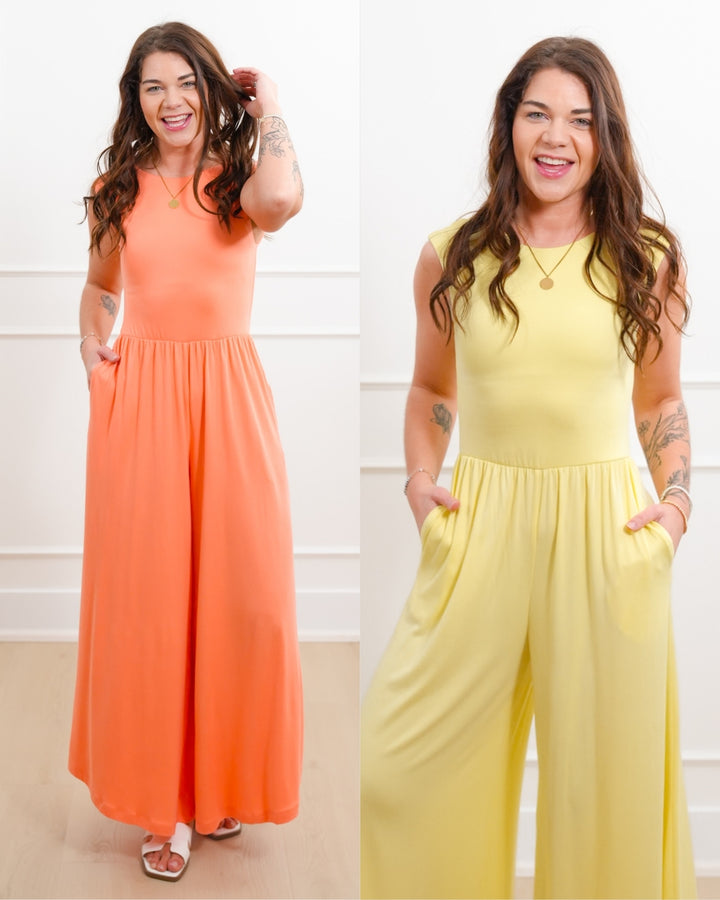 Knit Sleeveless Open Back Wide Leg Jumpsuit