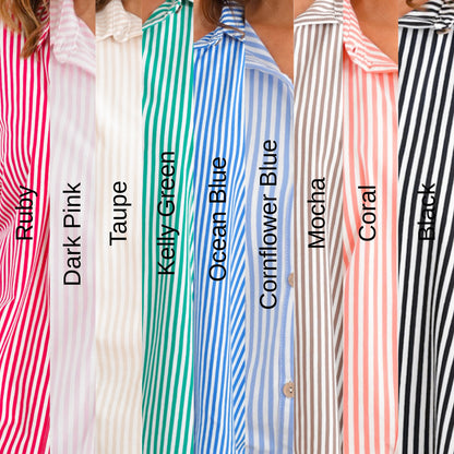 Door Buster! Zenana Oversized Stripe Button Down Shirts