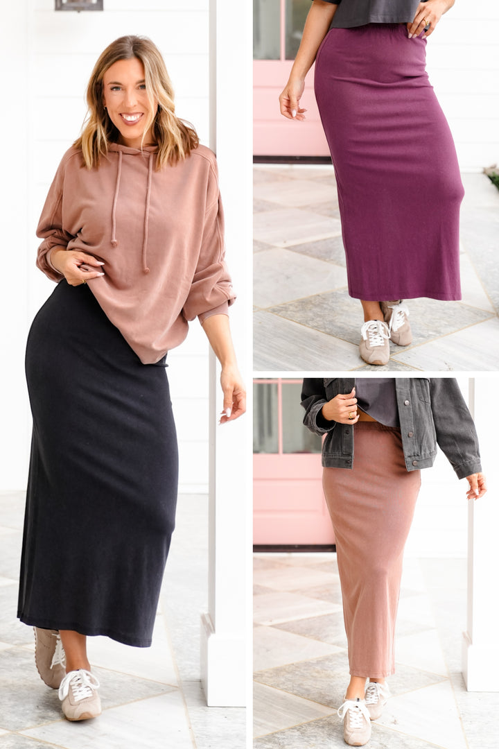 Mineral Wash Mid Rise Maxi Knit Skirt