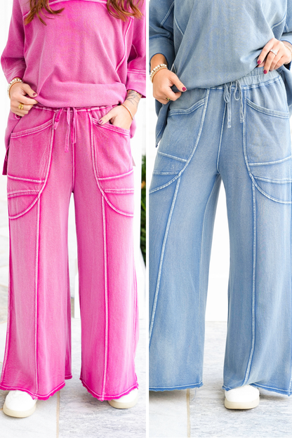 Vintage Washed Elastic Waist Terry Pants