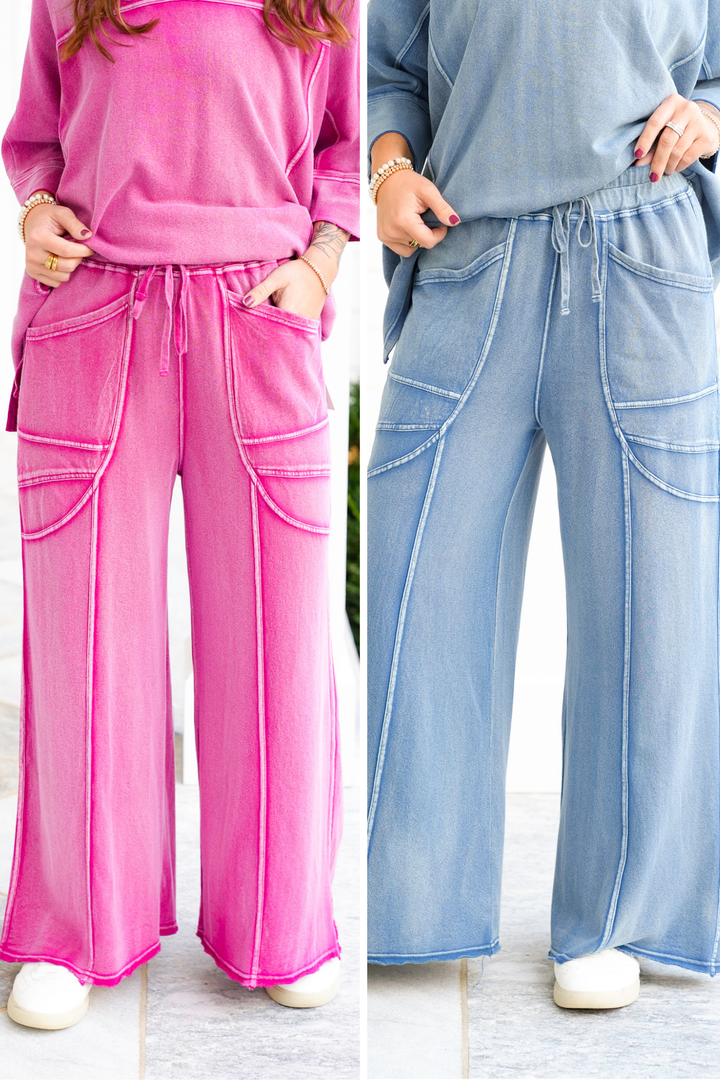 Vintage Washed Elastic Waist Terry Pants