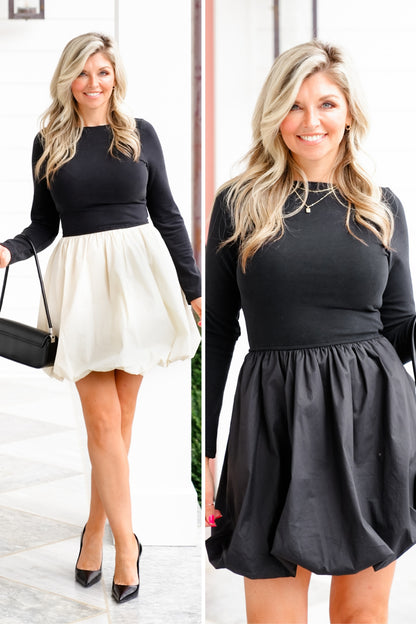 Solid Long Sleeve Mini Bubble Dress