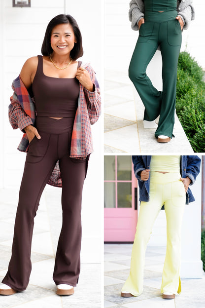 Ribbed V Waist Flared Leggings