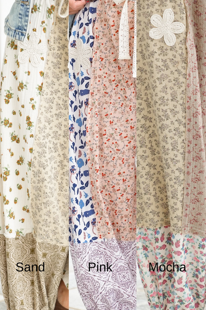 POL Floral Patchwork Elastic Waist Woven Pants