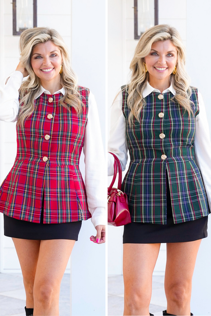 Plaid Button Down Fitted Vest