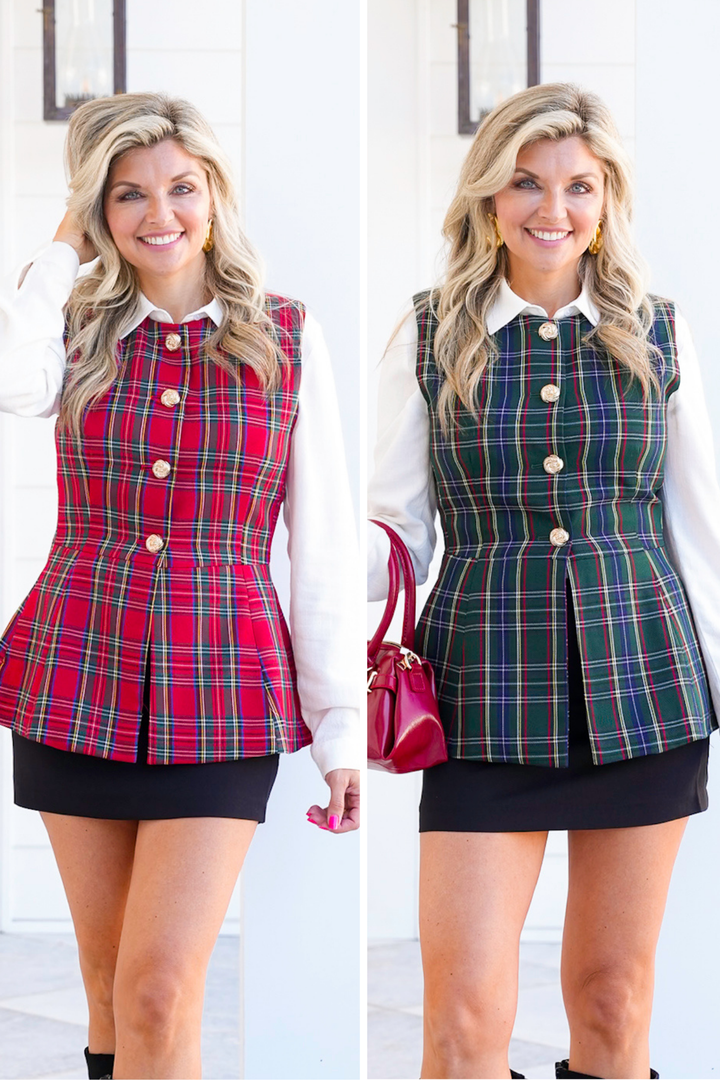 Plaid Button Down Fitted Vest