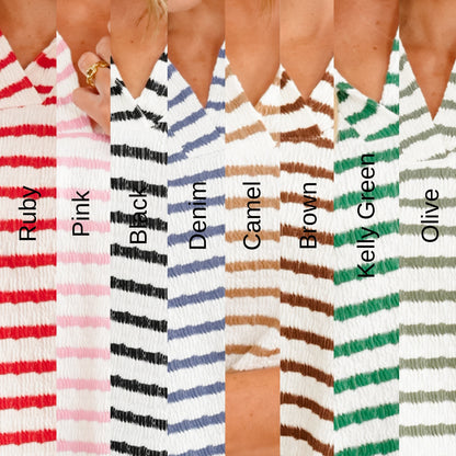 Door Buster! Zenana Striped Split Neck Collared Top