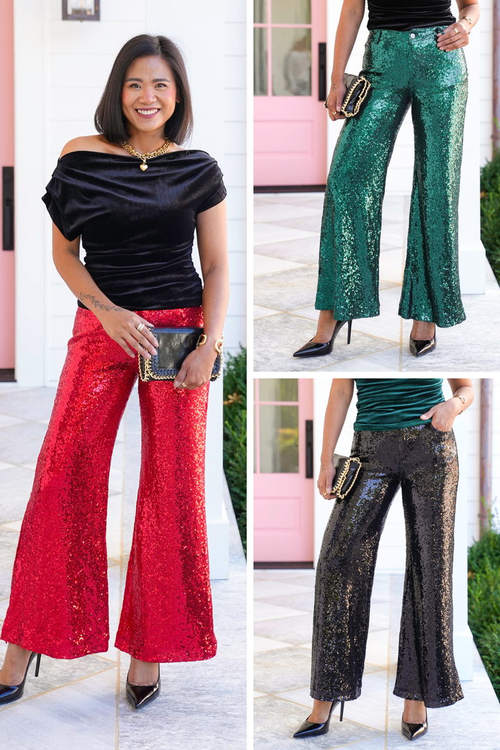 Sequin Mid Rise Flare Pants