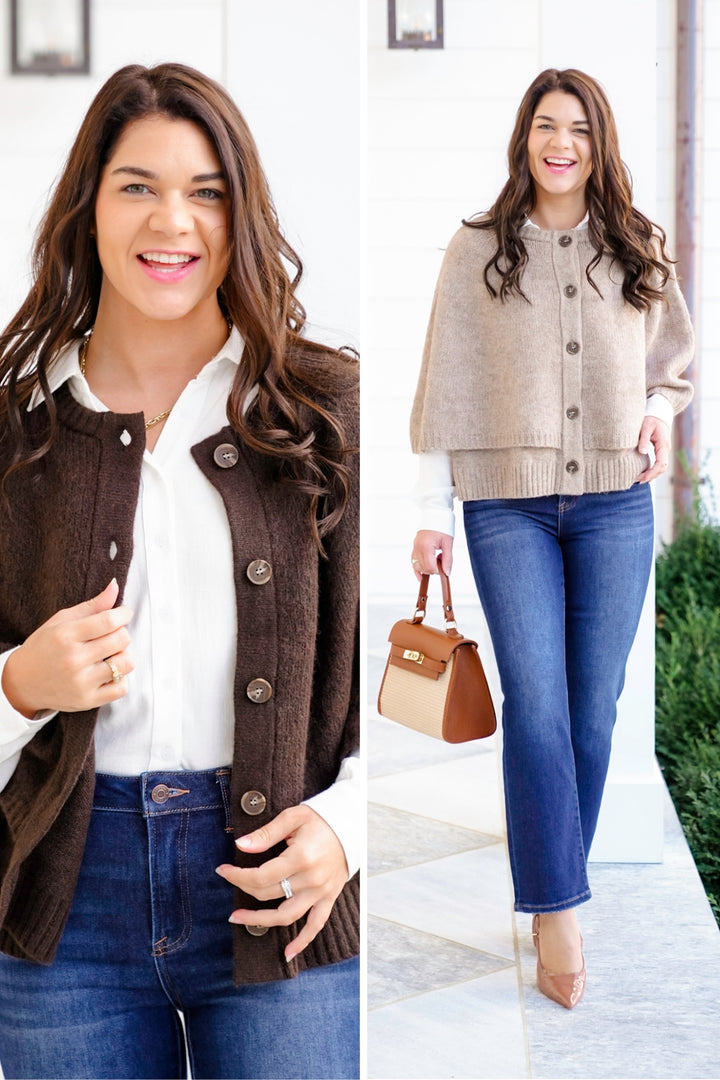 Knit Button Down Cape Cardigan