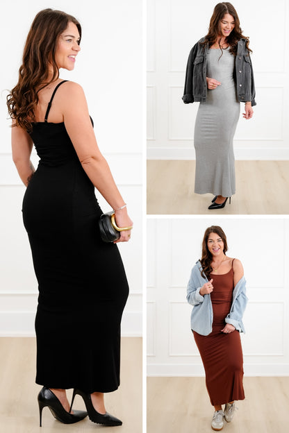 Ribbed Knit Sleeveless Maxi Slip Dress