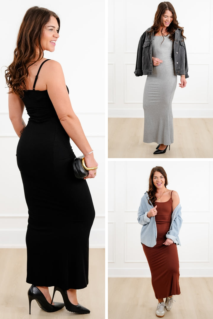 Ribbed Knit Sleeveless Maxi Slip Dress