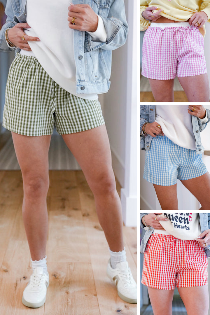Gingham Print Double Elastic Waist Boxer Shorts