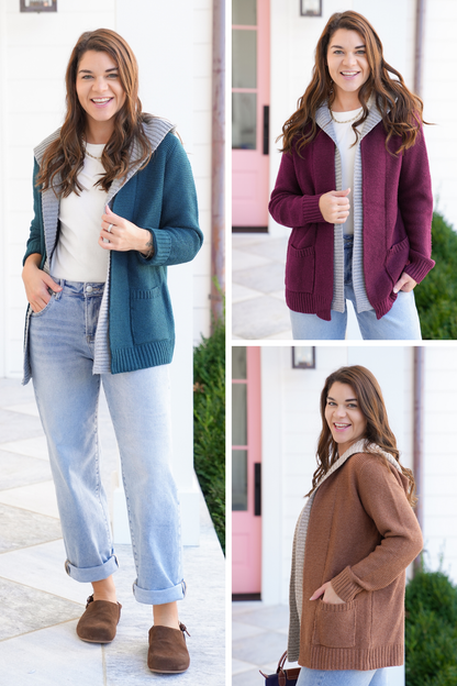 Hooded Long Sleeve Double Layer Cardigan Sweater