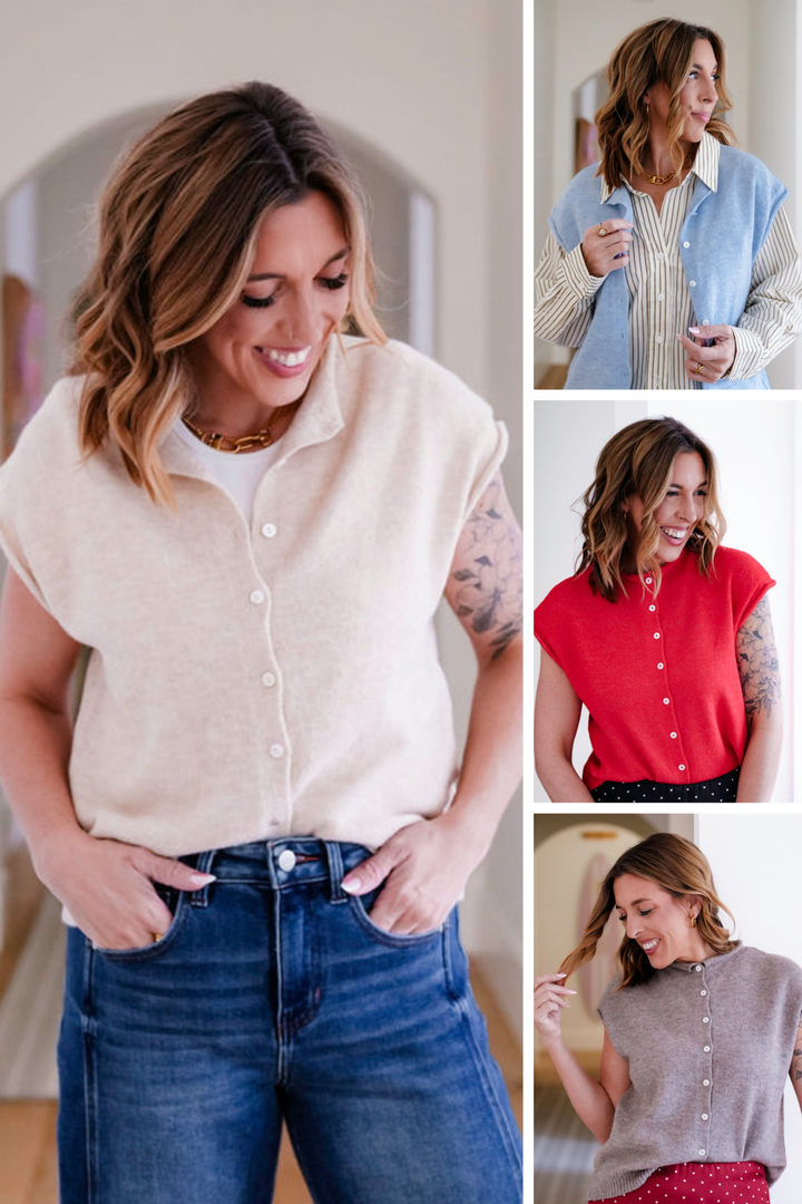 Sleeveless Button Down Sweater Vest
