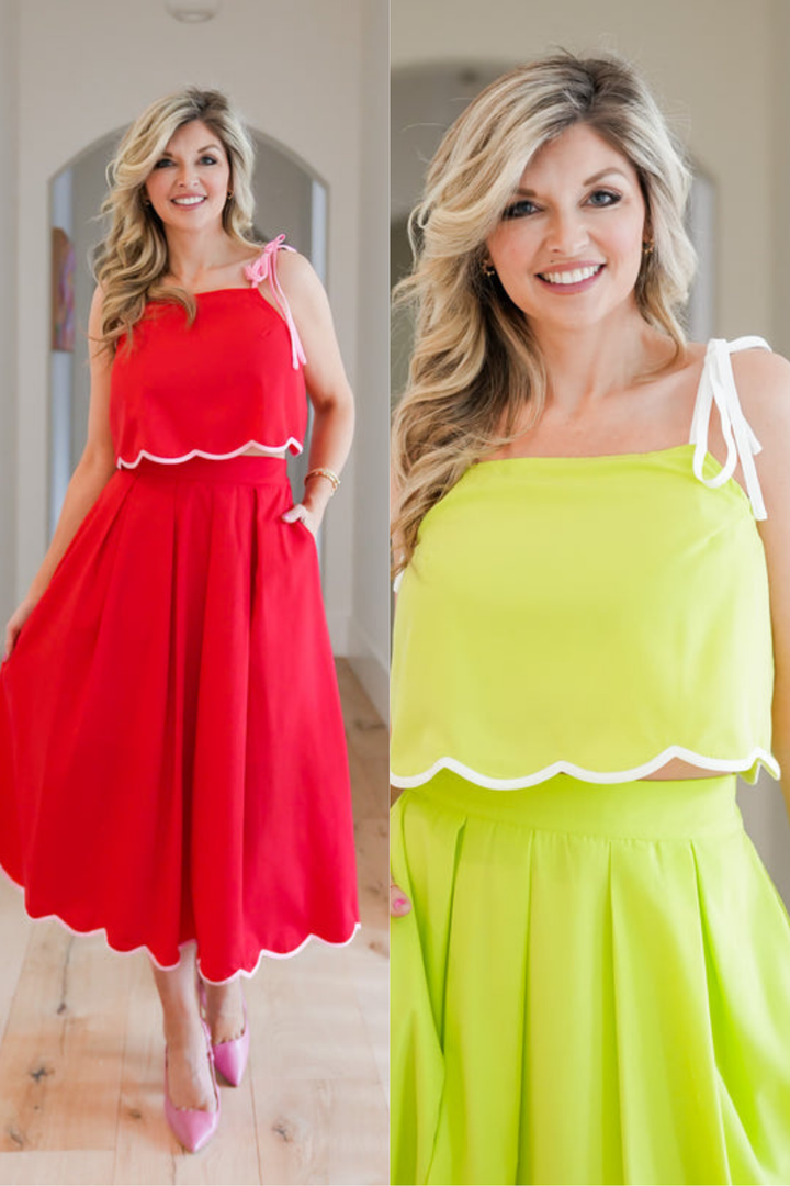 Sleeveless Crop Top with Scallop Hem Detail