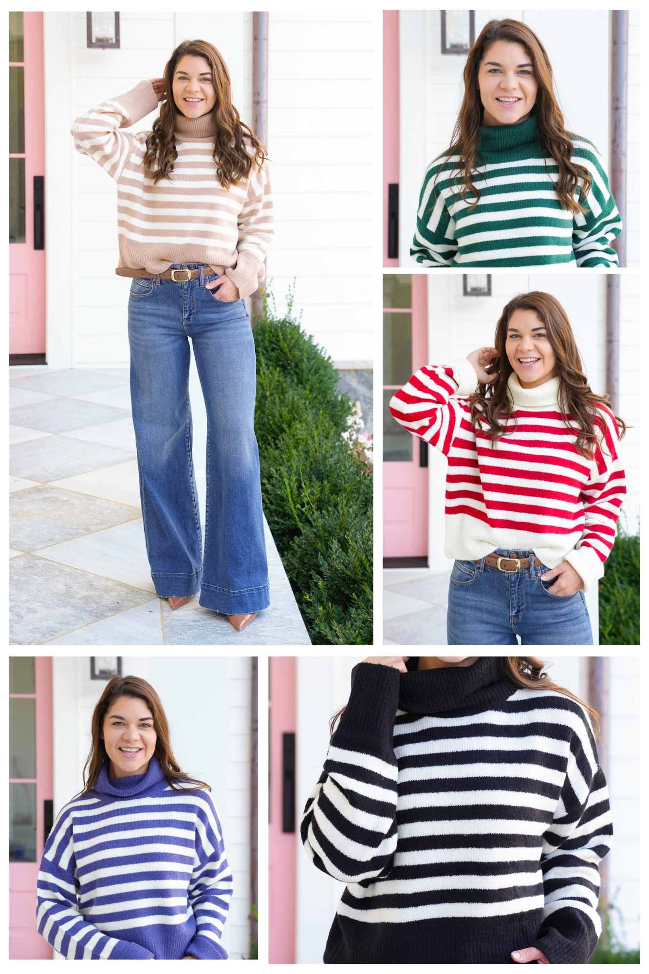 Stripe Long Sleeve Turtleneck Sweater