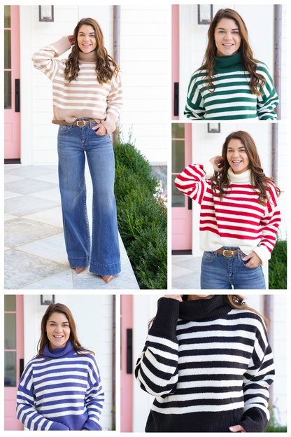 Stripe Long Sleeve Turtleneck Sweater