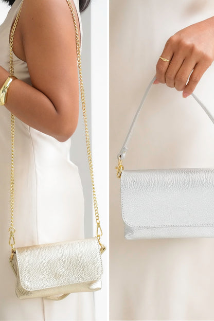 Genuine Italian Leather Shimmer Crossbody Clutch