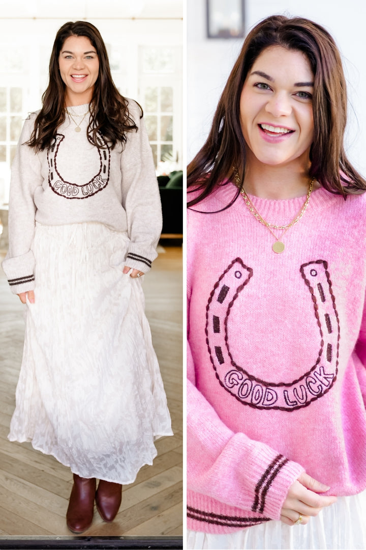 Long Sleeve "Good Luck" Horseshoe Pullover Sweater