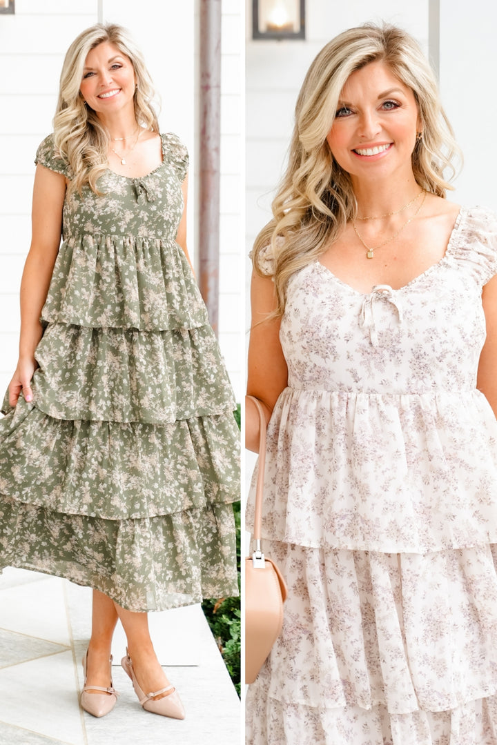 Floral Sleeveless Tiered Midi Dress