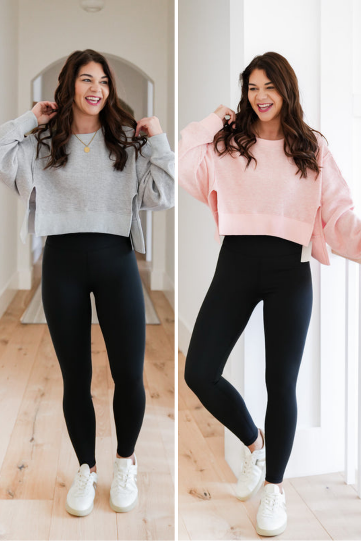 Waffle Knit Long Sleeve Front Cropped Top